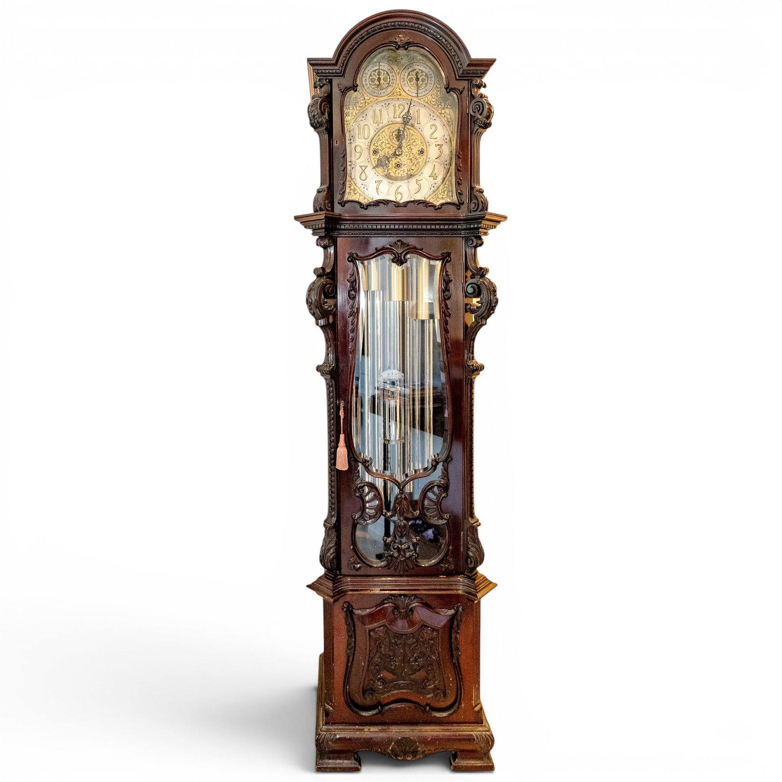 Antique English Carved Mahogany Longcase Grandfather Clock (1 of 12)