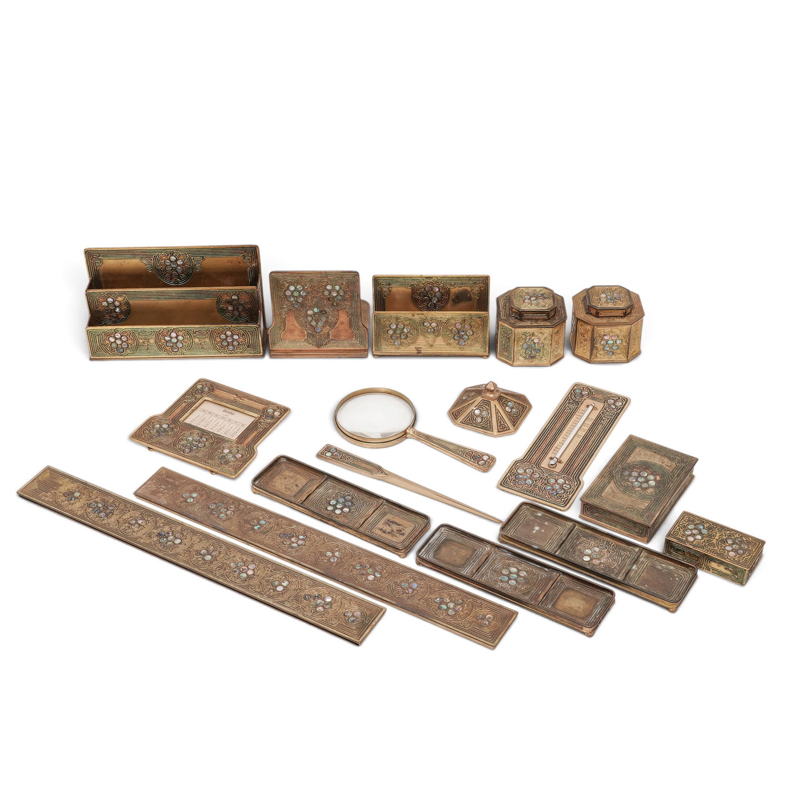 (18 pcs) Tiffany Studios "Abalone" Bronze Desk Set (1 of 17)