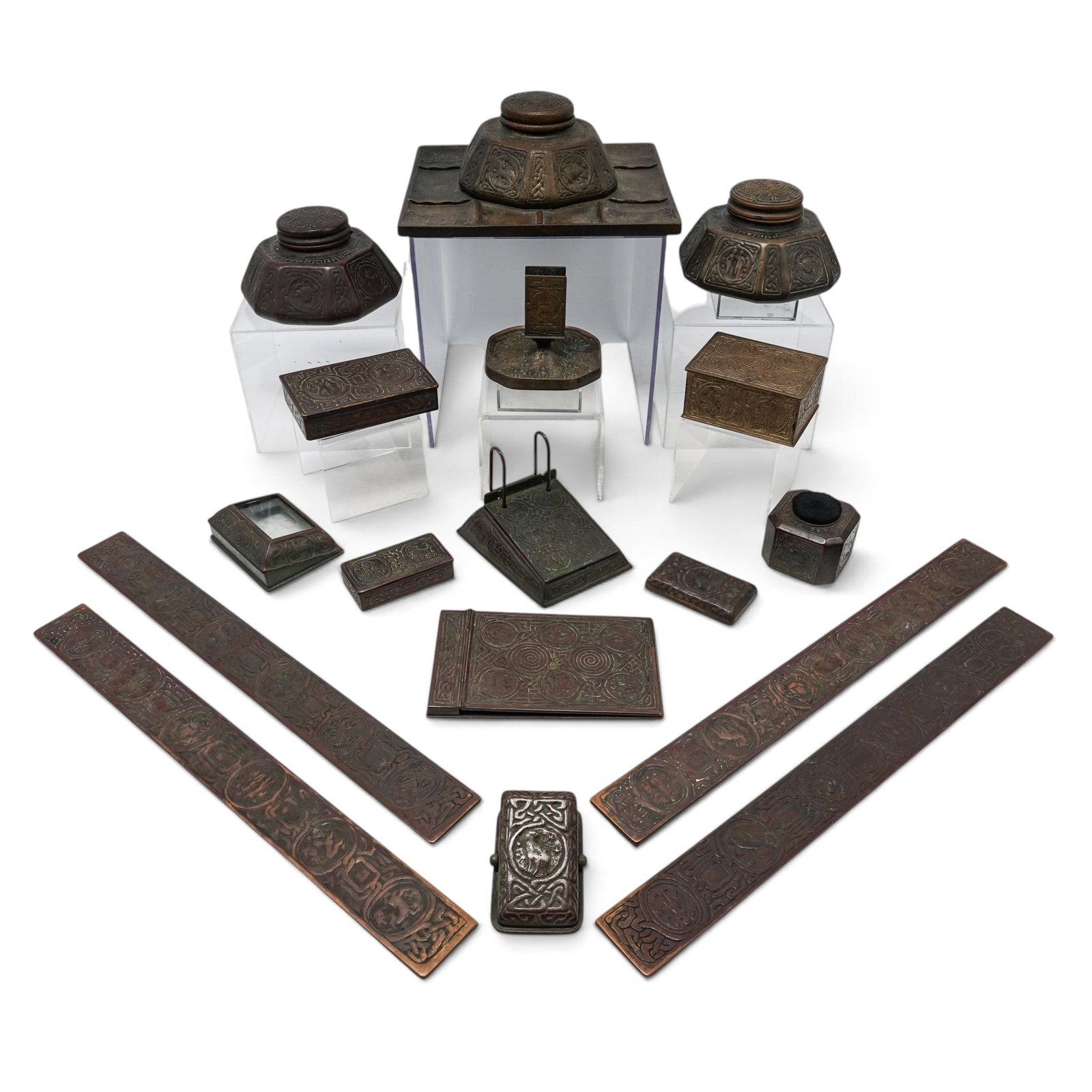 (17 pcs) Tiffany Studios "Zodiac" Bronze Desk Set (1 of 15)