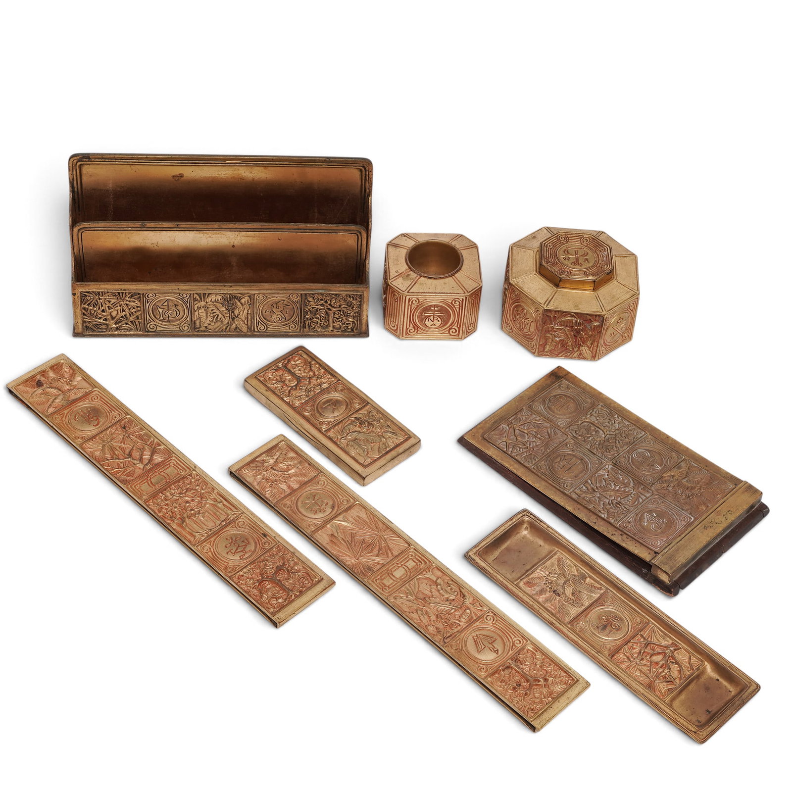 (8pc) Tiffany Studios "Bookmark" Gilt Bronze Desk Set (1 of 13)
