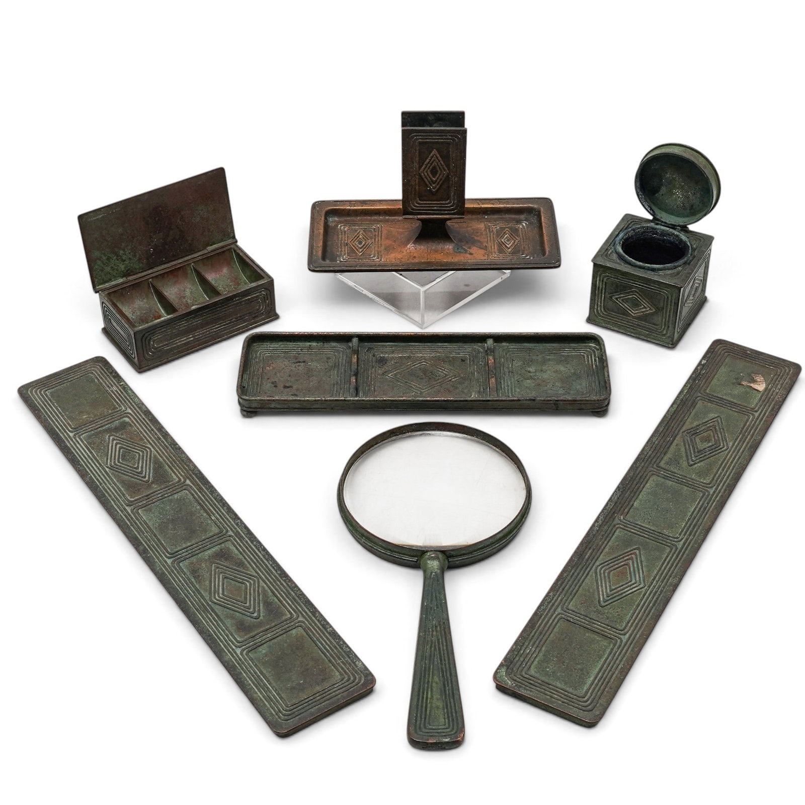 (7 pc) Tiffany Studios "Graduate" Bronze Dore Desk Set (1 of 9)