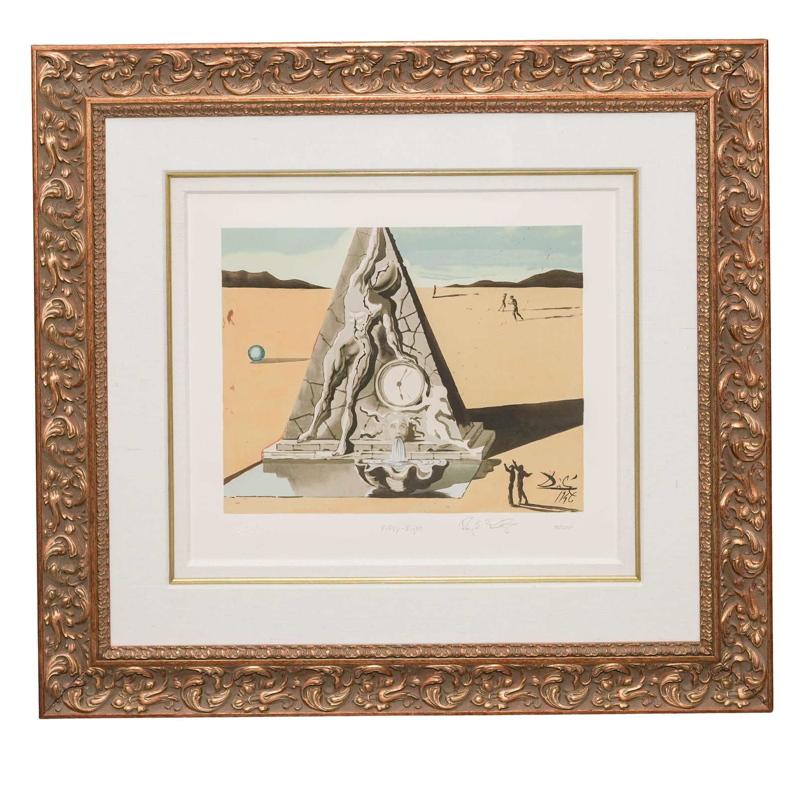 Salvador Dali (Spanish, 1904-1989) "Destino 58" Serigraph: Salvador Dali (Spanish, 1904-1989) "Destino 58" Serigraph 20th Cent. Black-and-white print Destino 58, depicting a surrealist composition featuring a female figure, an oversized clock, and elongated a