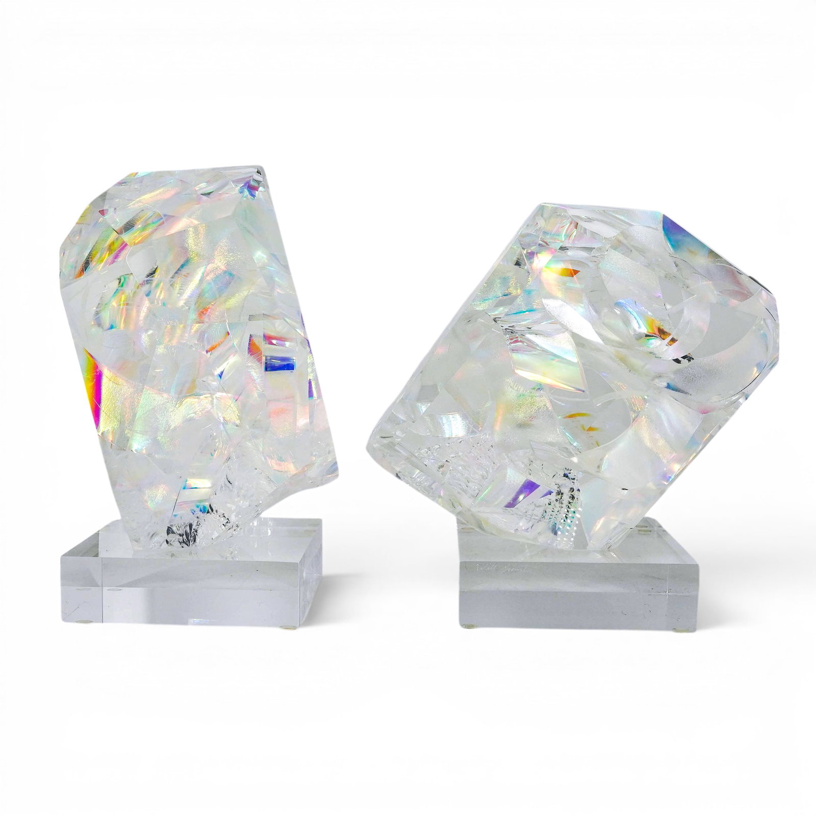 Will Grant (American, 1969-) Iridescent Acrylic Sculptures: Will Grant (American, 1969- ) Iridescent Acrylic Sculptures Late 20th Century, USA Pair of contemporary faceted acrylic sculptures by American artist Will Grant, each of abstract geometric form with p