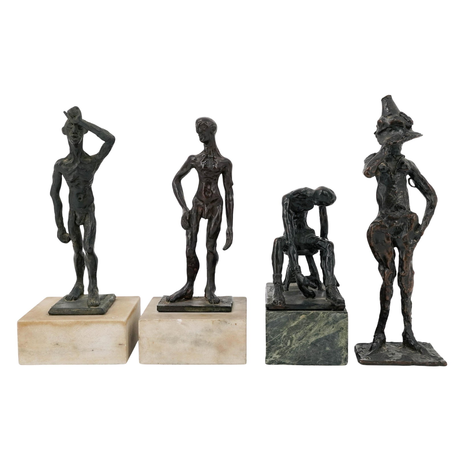 Alonzo Hauser & John Anderson Brutalist Bronze Sculptures: Alonzo Hauser & John Anderson Brutalist Bronze Sculptures Mid 20th Cent, USA Group of four Brutalist bronze sculptures, three by Alonzo Hauser, one by David Anderson, depicting male figural forms in a