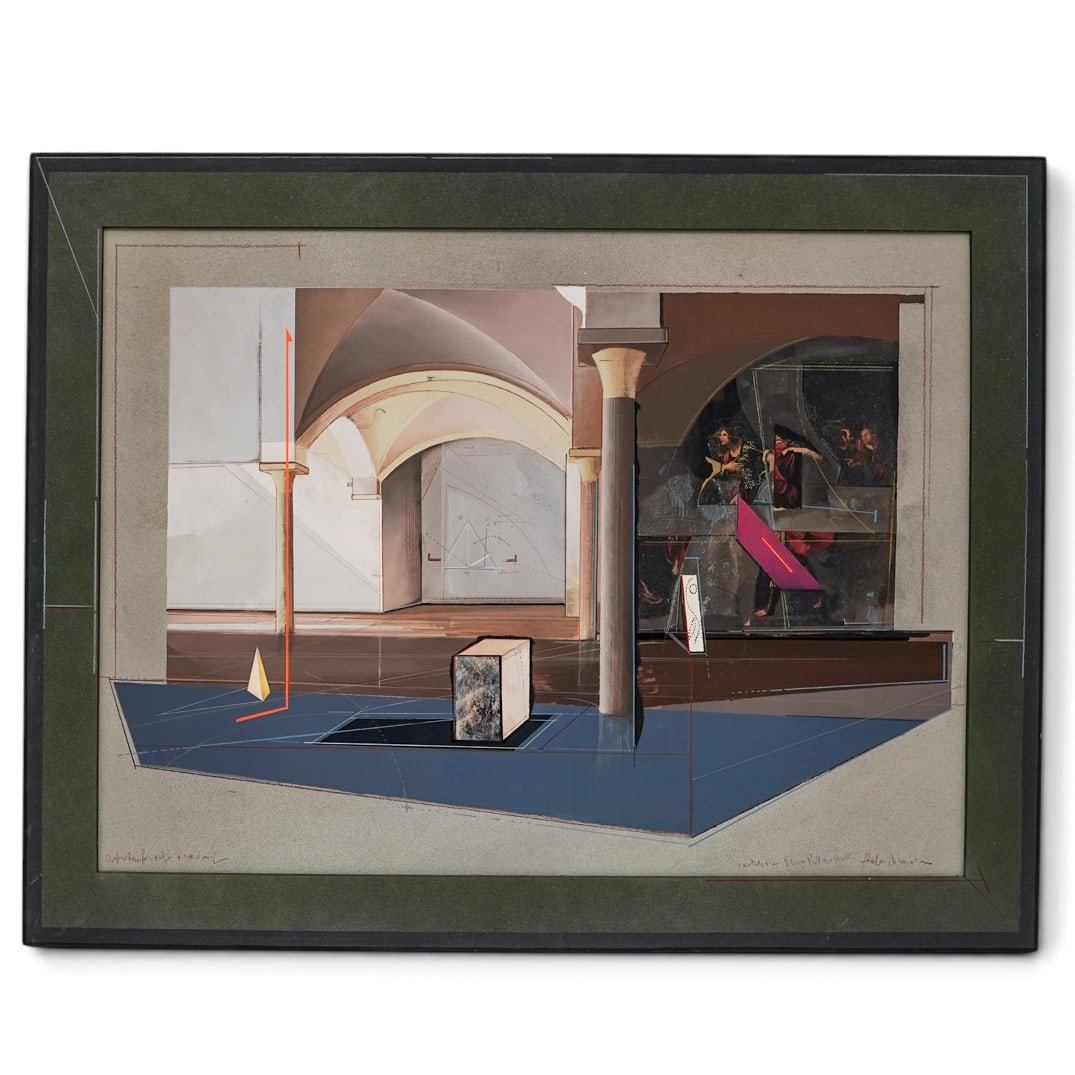 Andrea Vizzini (Italian, b. 1949) "No. 83 Lorenz" Mixed Media on Wood: Andrea Vizzini (Italian, b. 1949) "No. 83 Lorenz" Mixed Media on Wood 1992, Italian A mixed media on wooden board composition titled "Installazione No. 83: Lorenz" by artist Andrea Vizzini (Italian, b
