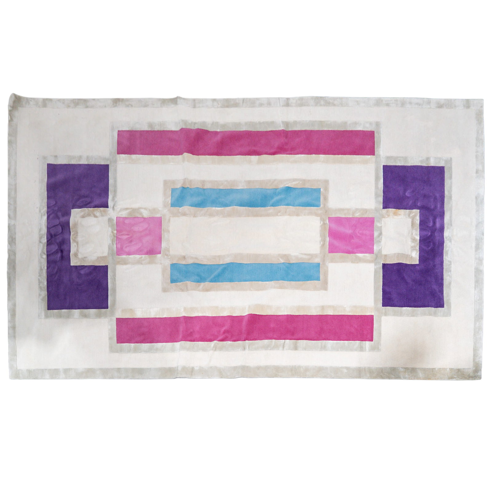 Attributed Paul Smith Geometric Wool Rug: Attributed Paul Smith Geometric Wool Rug 21st Century, USA Large contemporary wool area rug attributed to Paul Smith featuring a bold geometric pattern in shades of purple, lavender, pink and light bl