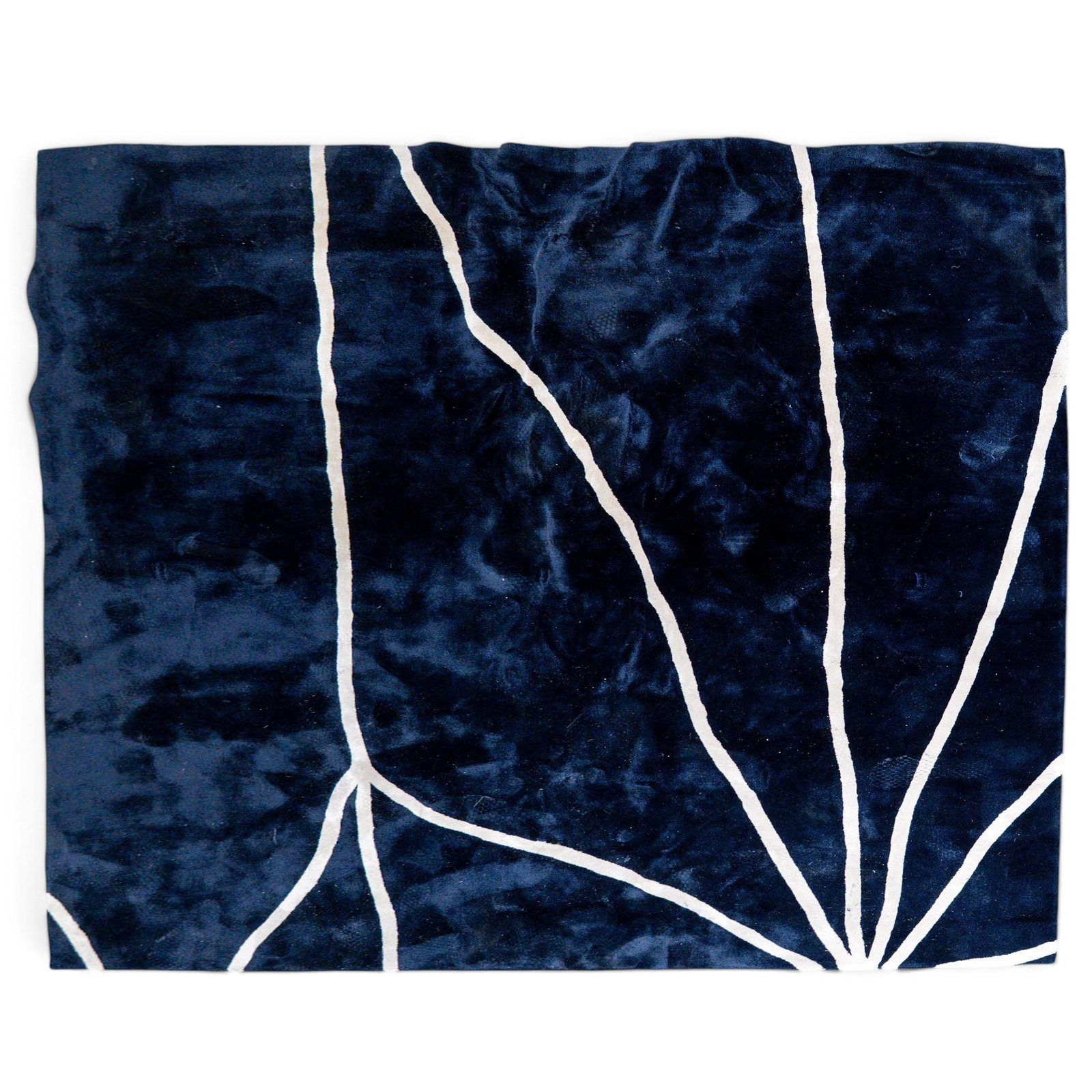 Beni Ourain Style Navy & White Wool Rug: Beni Ourain Style Navy & White Wool Rug 20th Century, Morocco Handwoven Beni Ourain-style wool area rug featuring a deep navy field accented by an abstract white linear pattern. Provenance: From a
