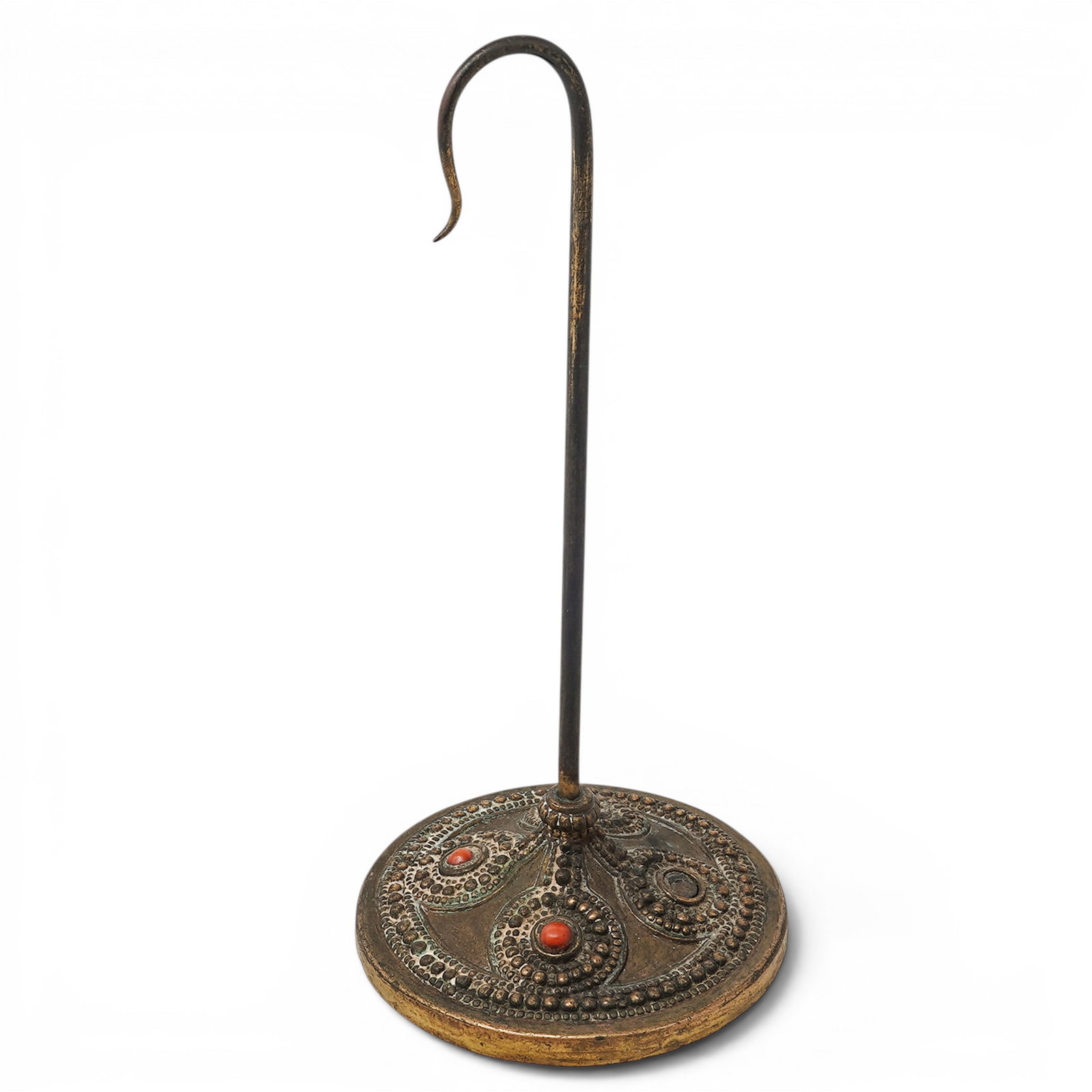 Tiffany Studios "Byzantine" Bronze Spindle: Tiffany Studios "Byzantine" Bronze Spindle Early 20th Century, USA Antique Tiffany Studios New York bronze dore spindle in the highly desirable Byzantine pattern. The circular weighted base is richly 