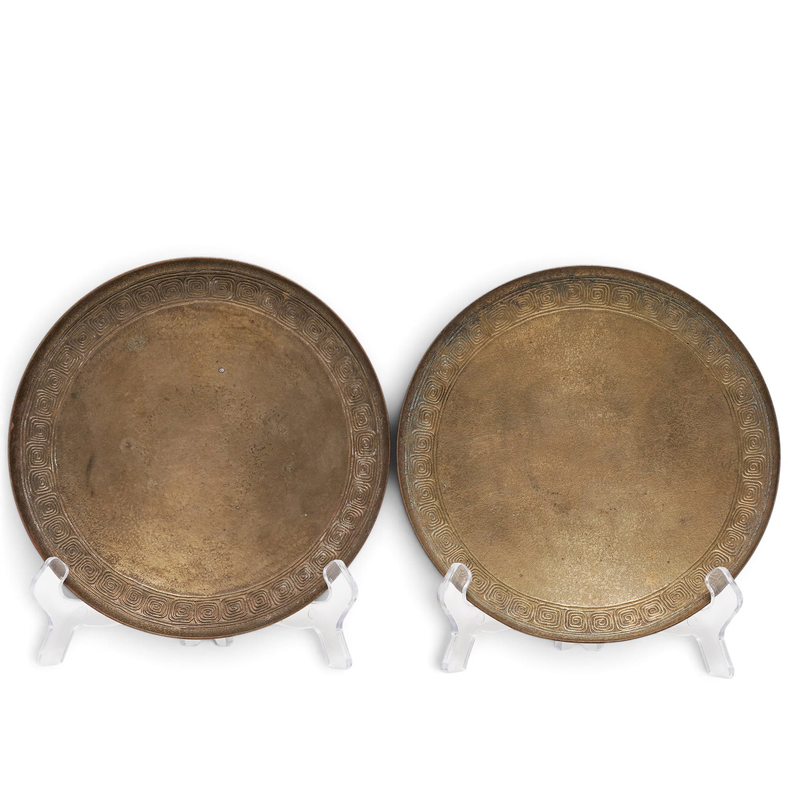 Pair Tiffany Studios "Greek Key" Bronze Plates (1 of 8)