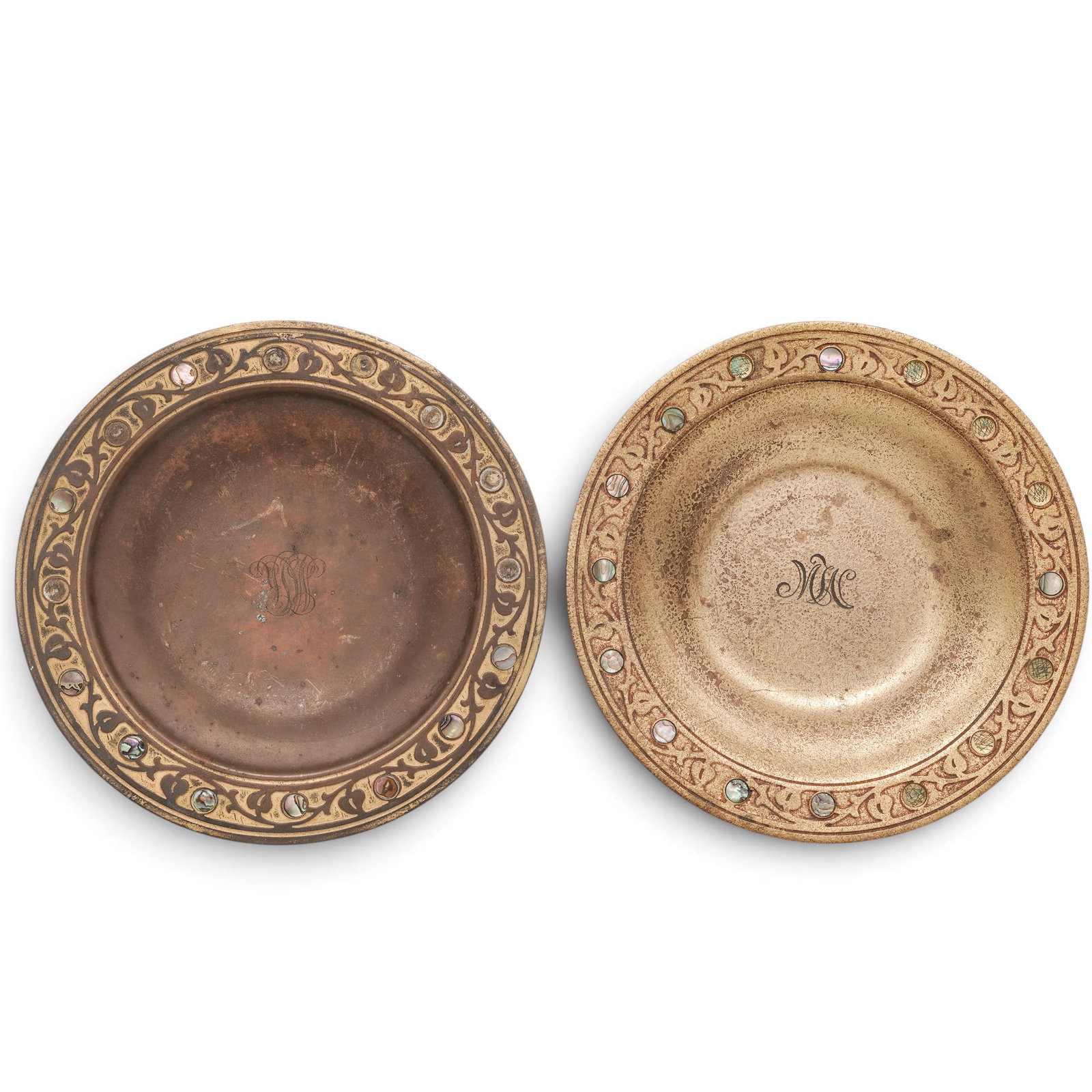 Pair Tiffany Studios "Abalone" Pattern Tazzas - 2