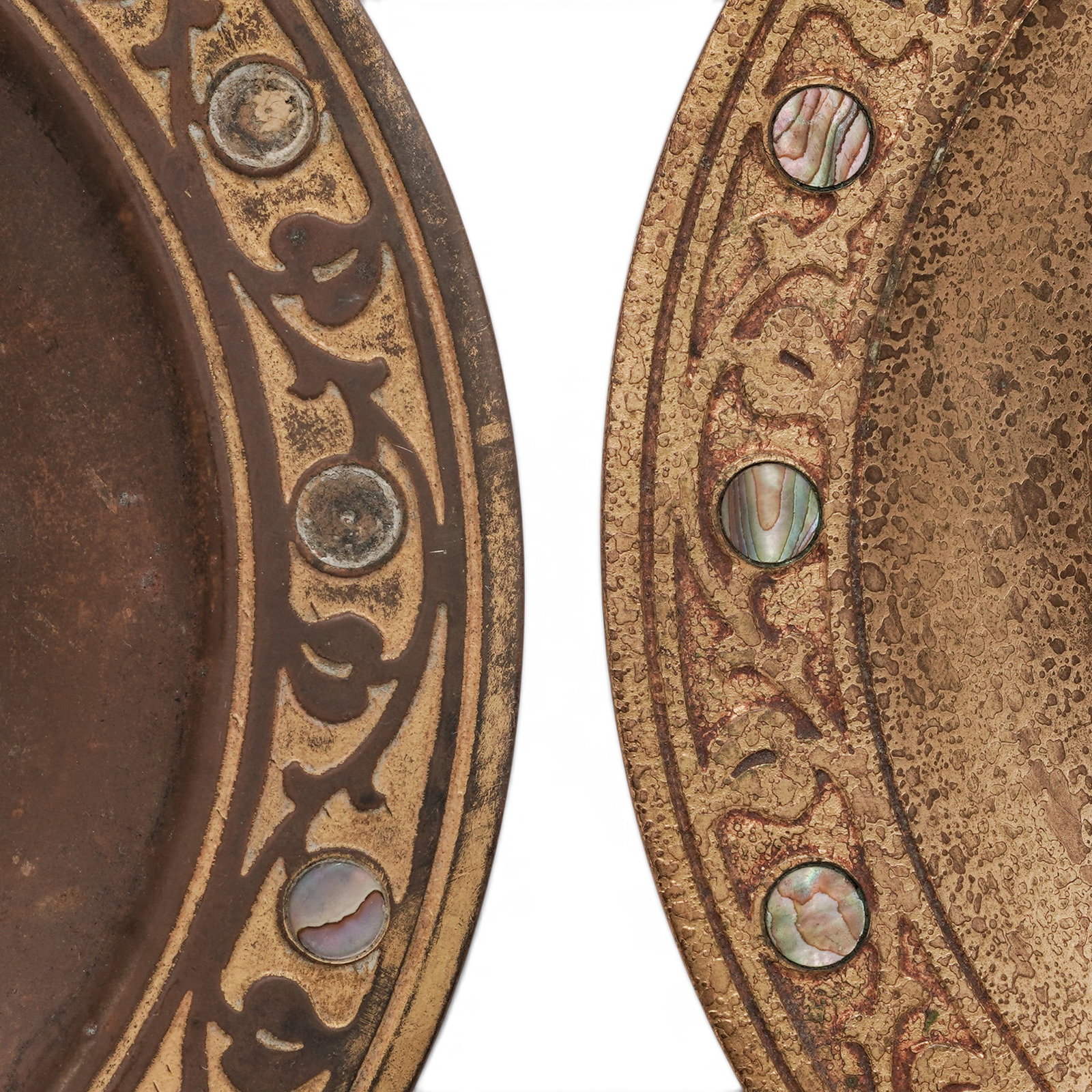 Pair Tiffany Studios "Abalone" Pattern Tazzas - 5