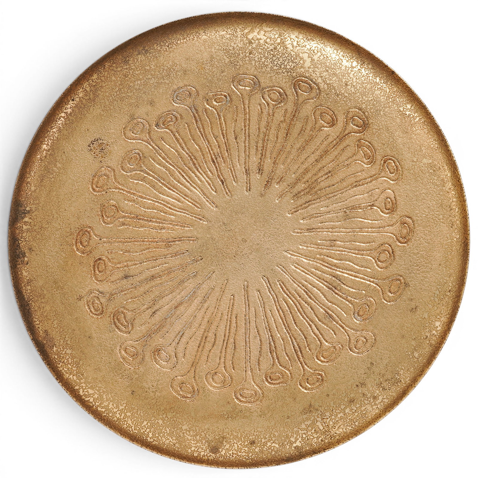 Tiffany Studios "Sea Anemone" Gilt Bronze Footed Dish: Tiffany Studios "Sea Anemone" Gilt Bronze Footed Dish 1910. American This is a Tiffany Studios New York gilt bronze dish in the rare "Sea Anemone" pattern (Shape #1732). The radiating pattern—origin