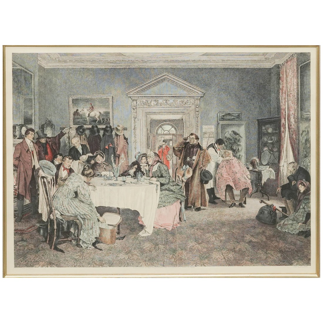 After Walter Dendy Sadler (British, 1854-1923) Engraving Print: After Walter Dendy Sadler (British, 1854-1923) Engraving Print 20th Century Engraving after Walter Dendy Sadler's celebrated genre painting "London to York – Time's Up!," depicting a lively Victoria