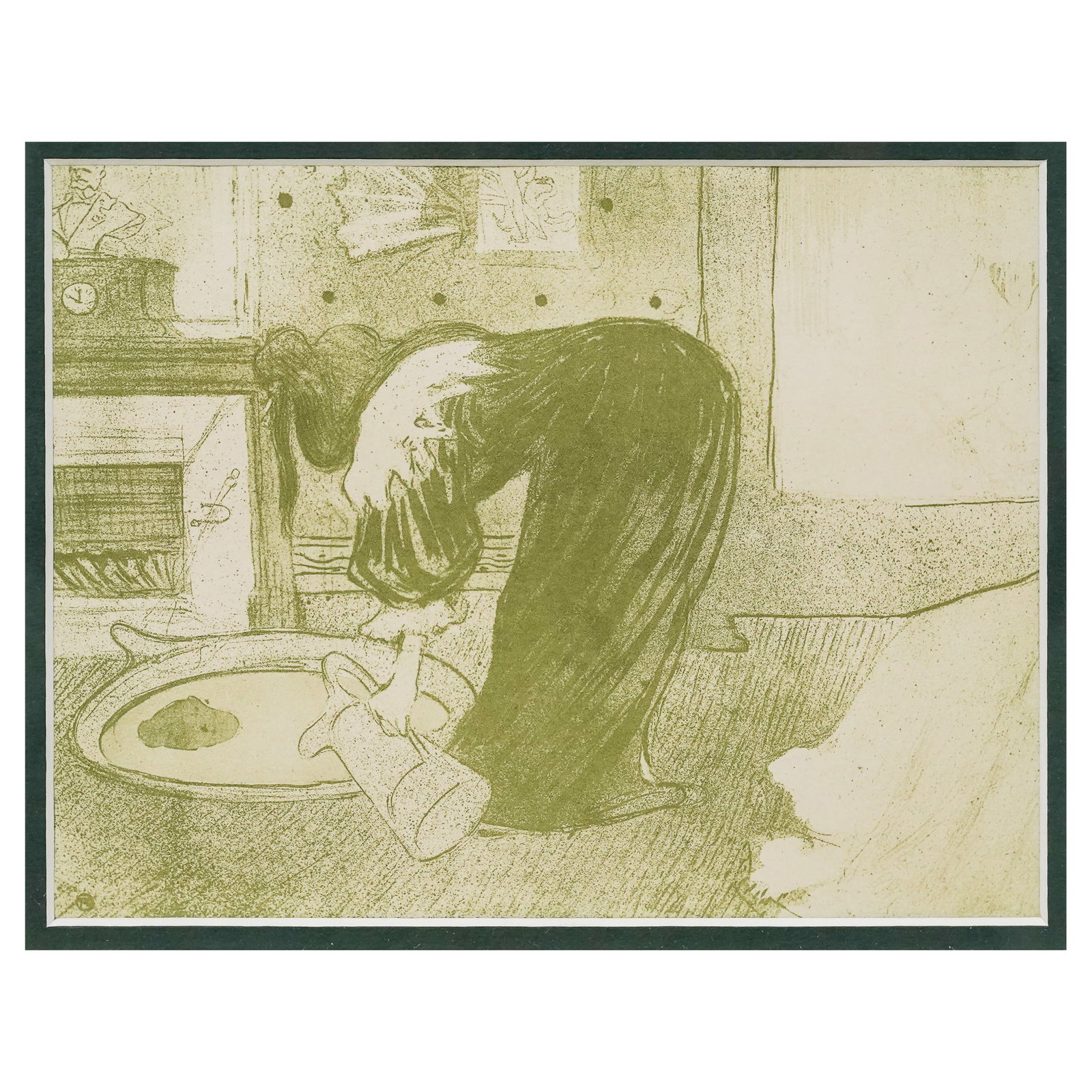 Henri de Toulouse-Lautrec "Femme au Tub" Lithograph: Henri de Toulouse-Lautrec "Femme au Tub" Lithograph 20th century, French It features a woman bending forward over a flat washbasin on the floor, holding a small pitcher. The piece showcases artist's c