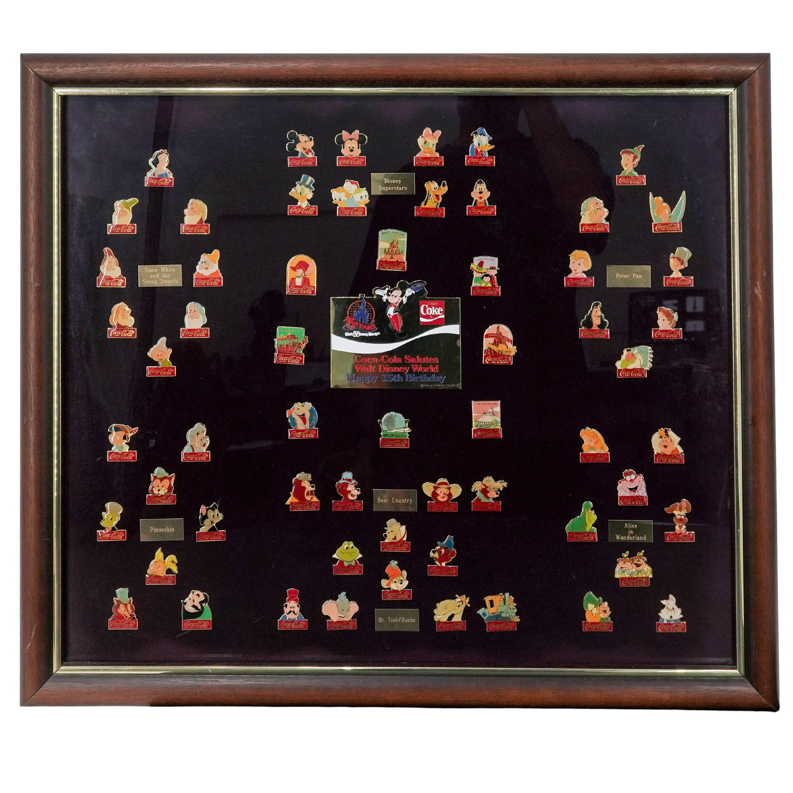 Disney x Coca Cola "Coca Cola Salutes Walt Disney World Happy 15th Birthday" 60-Pin Framed Set (1 of 4)