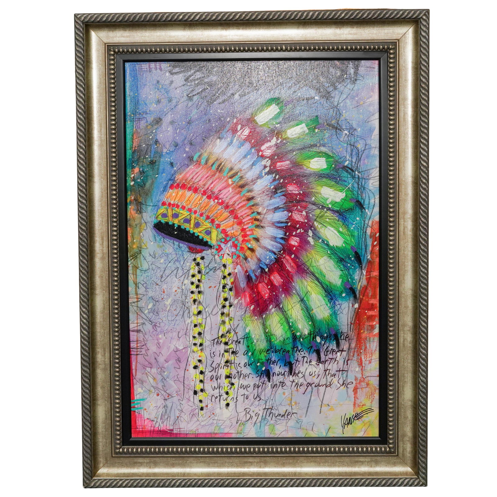Tim Yanke (American, 1962-) "Big Thunder" Embellished Giclee on Canvas: Tim Yanke (American, 1962-) "Big Thunder" Embellished Giclee on Canvas Late 20th Century, USA Colorful embellished giclée on canvas by American contemporary artist Tim Yanke, titled "Big Thunder." Th