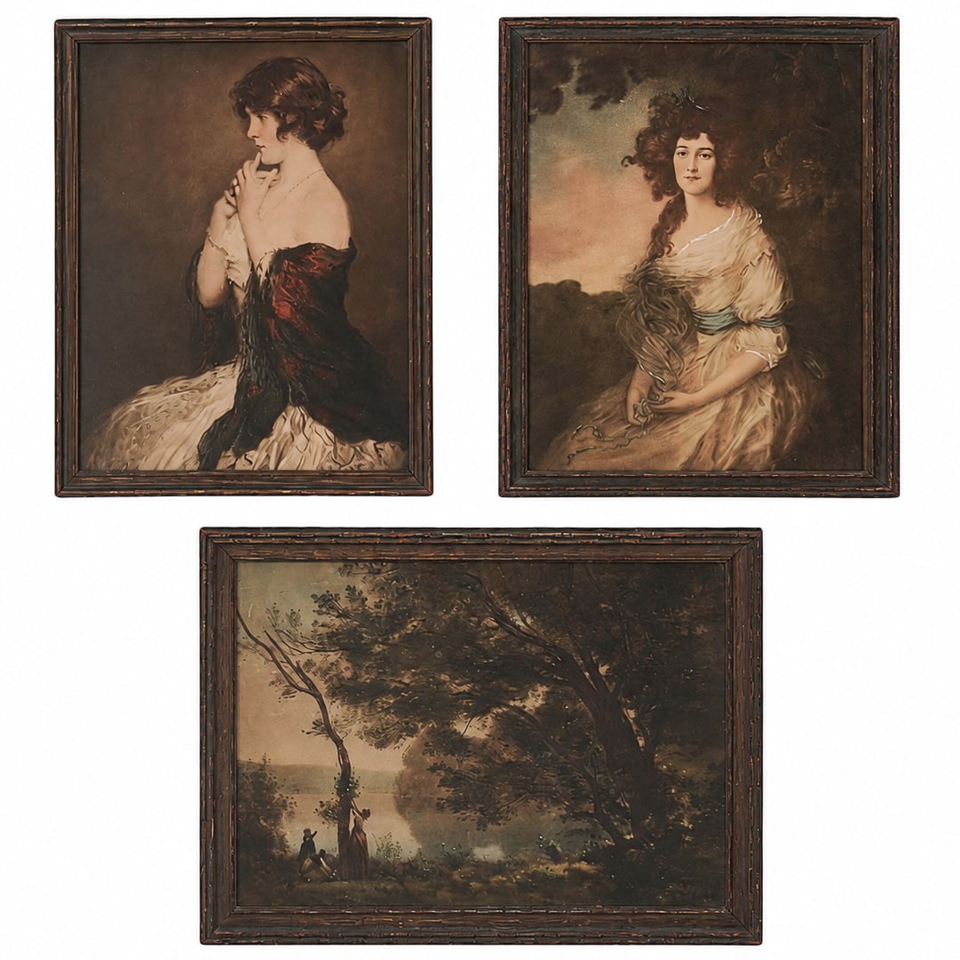 (3 Pc) European Masterworks Colored Prints: (3 Pc) European Masterworks Colored Prints 19th century, European Lot of 3 includes: (1) "Puzzled" print by Gabriel Emole Edouard Nicolete, (Swiss, 1856-1921) colored print. (1) "Souvenir de Mortefont