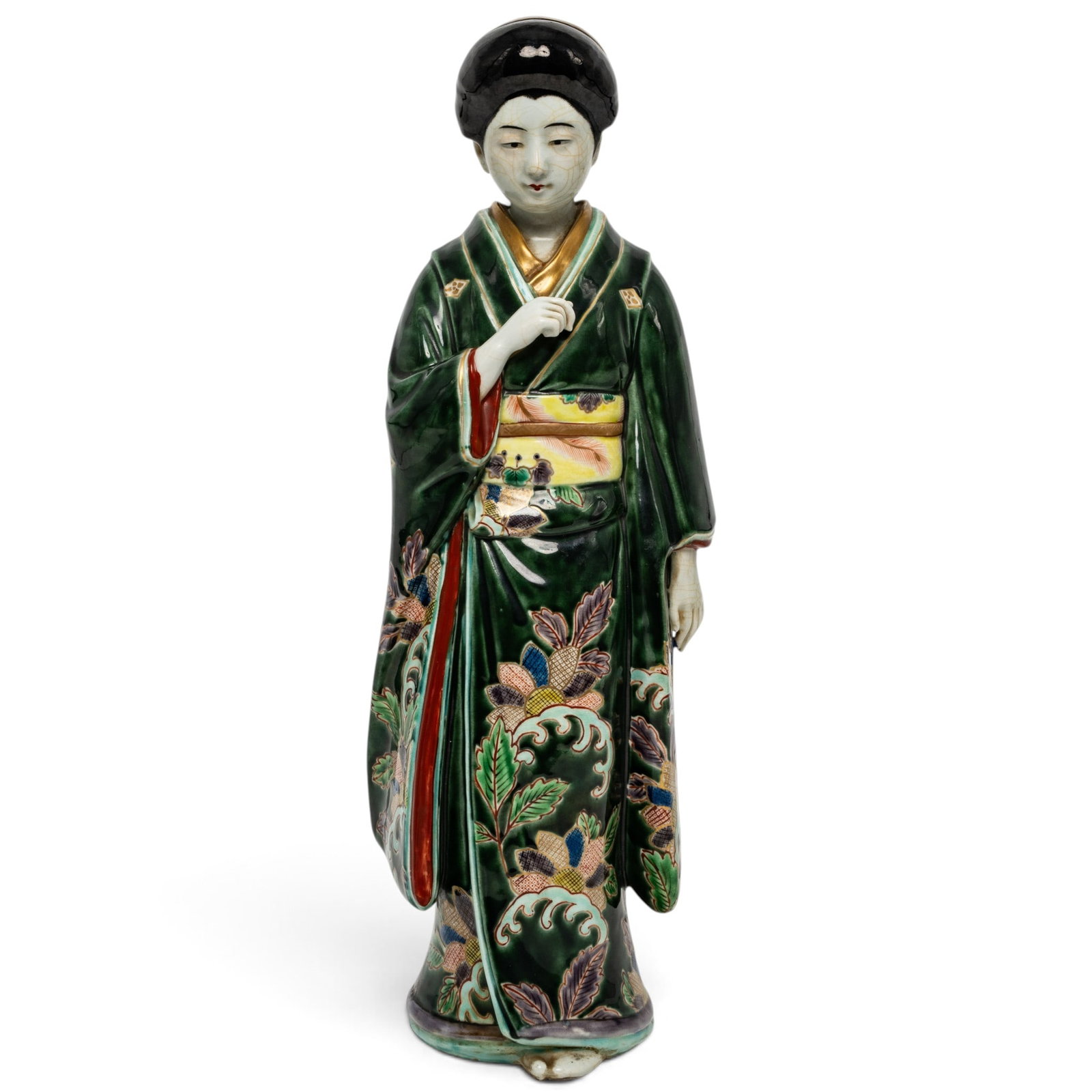 Medium Sized Japanese Kutani Porcelain Geisha: Pair of Japanese Meiji Satsuma Vases, Marked Meiji period, Japanese A matched pair of Japanese Meiji period Satsuma vases. A beautiful pairing, with Samurai and courtesan walking through a bamboo grov