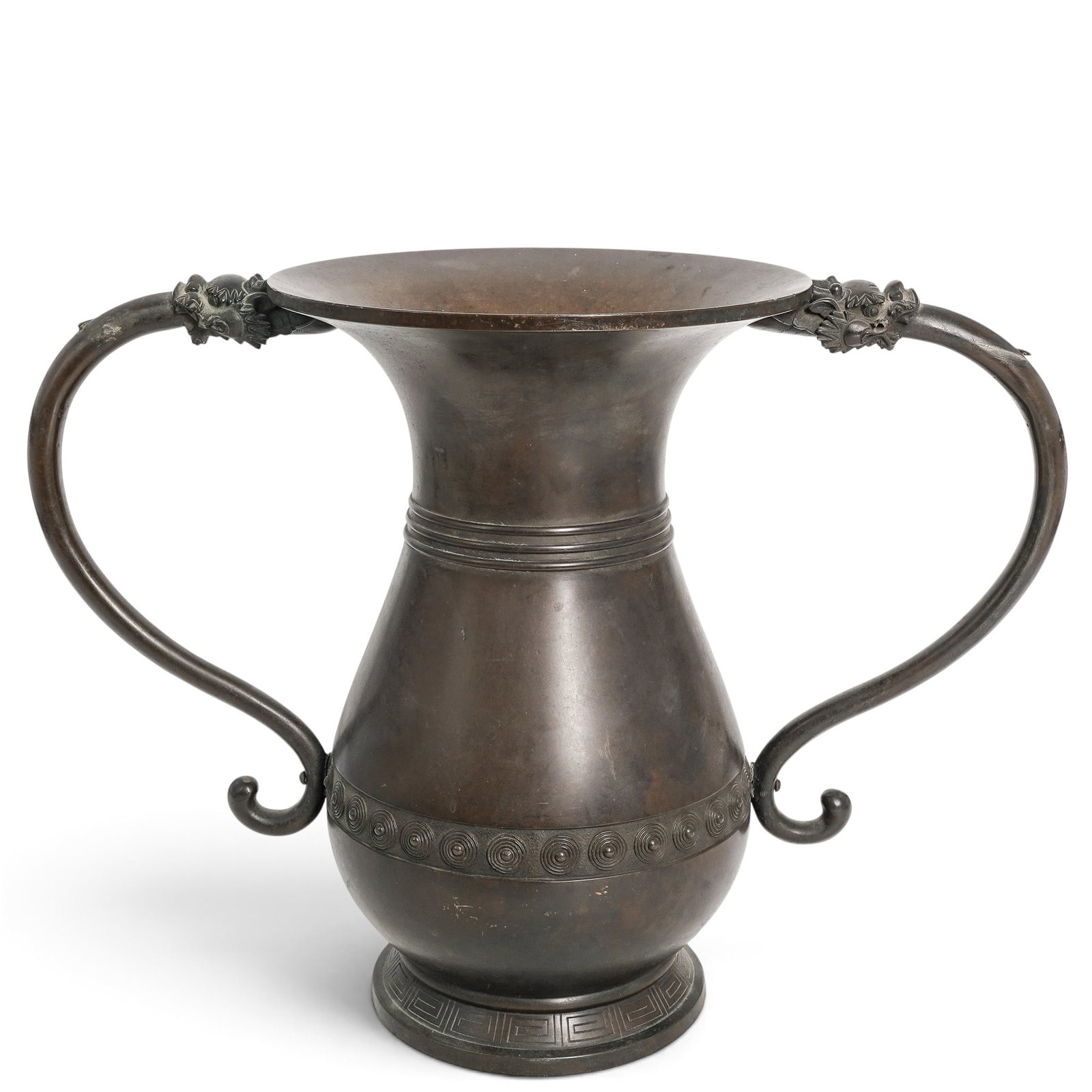 Unusual Japanese Dragon Head Handles Bronze Vase: Antique Burmese Carved Wood Box Late 19th to Early 20th Century, Southeast Asia Mythical figures and floral design to top sides front and back. On raised feet with leaf designs. Interior with tray con