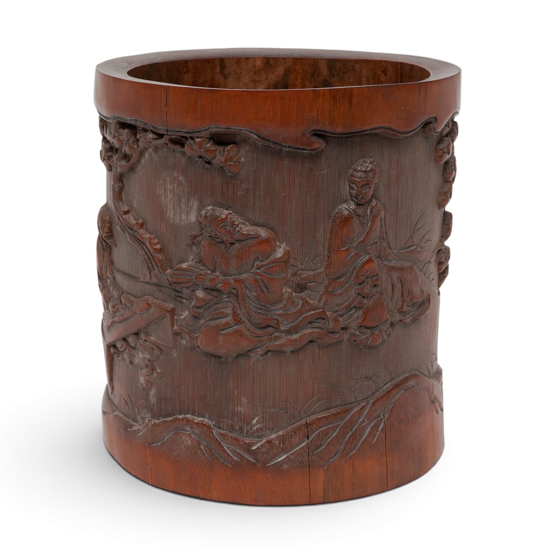 Chinese Scholar's Bamboo Brush Pot: Chinese Mirror Black Rouleau Vase Gilt Decorated Kangxi period, Chinese Chinese "mirror black" Rouleau vase gilt decorated Kangxi period (1662-1722). This fine example of mirror black glaze with gilt 