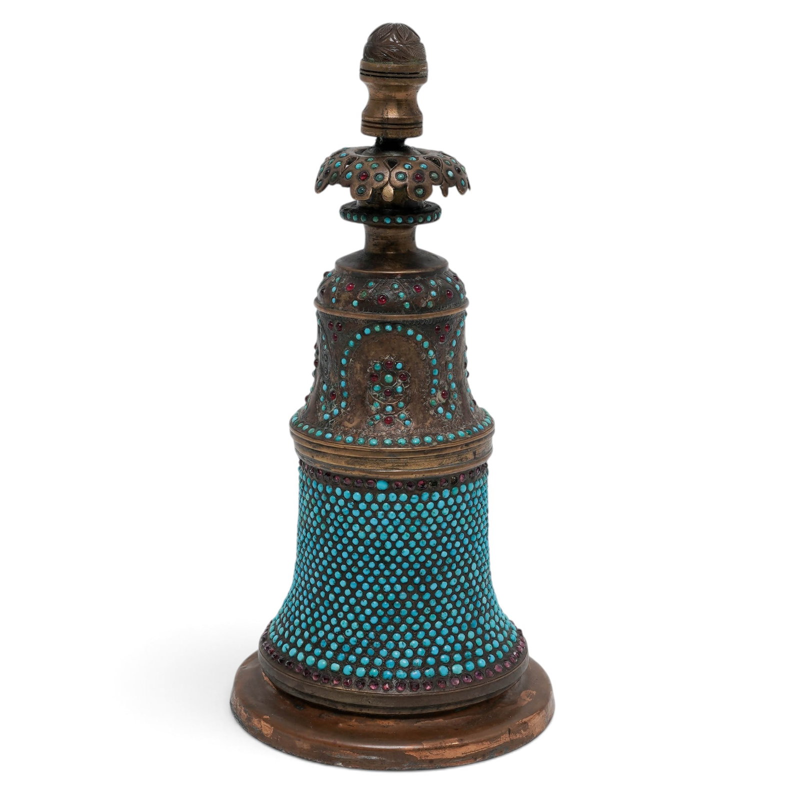 Persian Qajar Brass Turquoise & Garnet Inlaid Hookah (1 of 11)