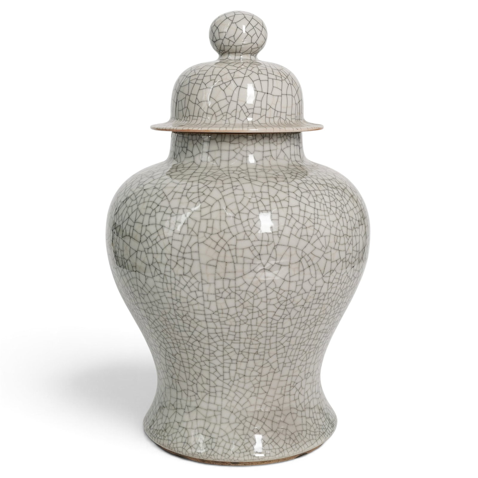 Large Chinese Porcelain Crackle Glaze Jar: Large Chinese Porcelain Crackle Glaze Jar 18th-19th century, Chinese A large baluster-shaped Chinese porcelain jar with matching lid. Glazed knob lid and jar glaze featuring dark and light crackle des