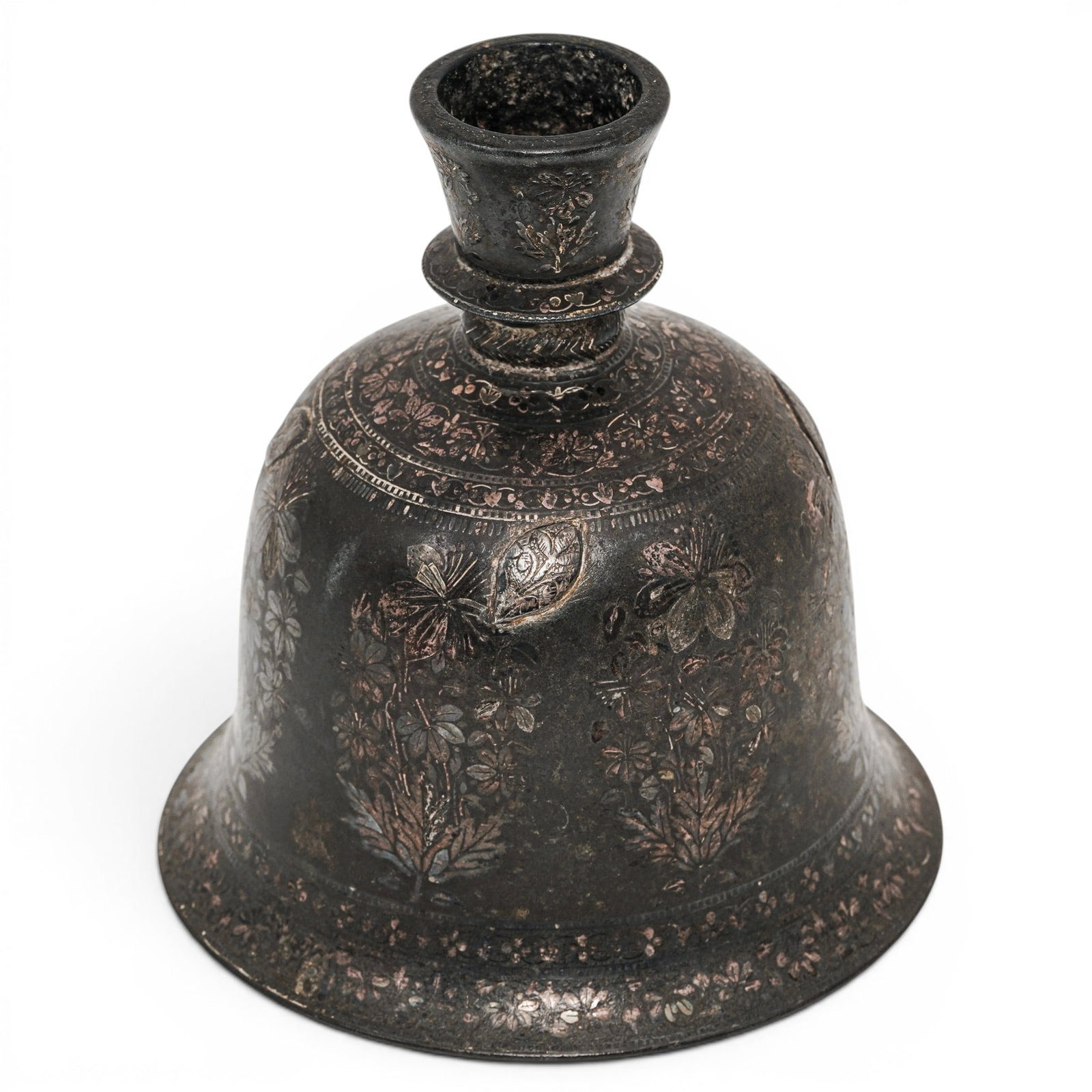 Indian Birdi Hookah Vase w/ Silver Inlay & Overlay: Indian Birdi Hookah Vase w/ Silver Inlay & Overlay 18th century, Indian An 18th century Indian "Birdi" hookah vase with silver inlay and overlay. This hookah vase in finely inlaid with silver flowers 