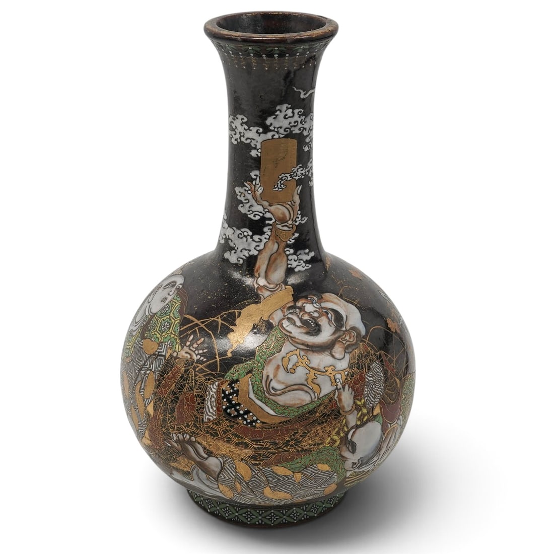Japanese Enameled Skeletons And Monks Bottle Shaped Vase (1 of 15)
