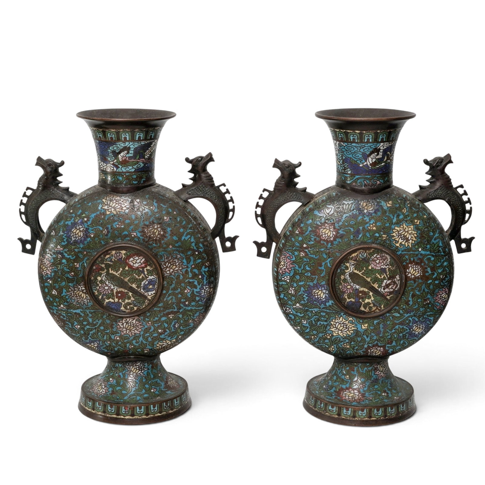 Large Pair of Japanese Champleve Bronze Moon Flasks (1 of 17)