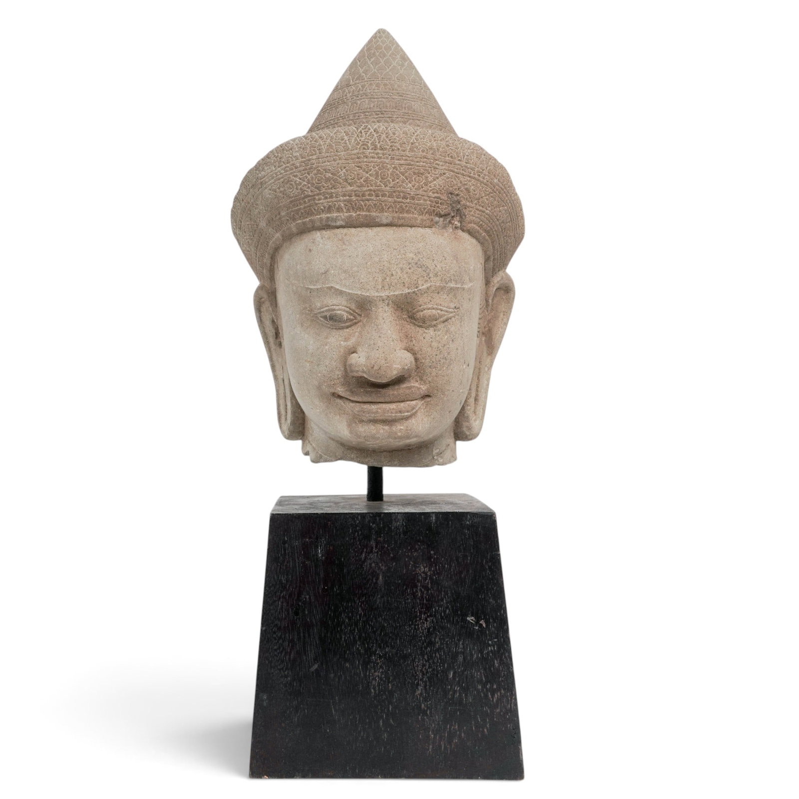 Large Khmer Carved Stone Head w/ Museum Wood Base (1 of 15)