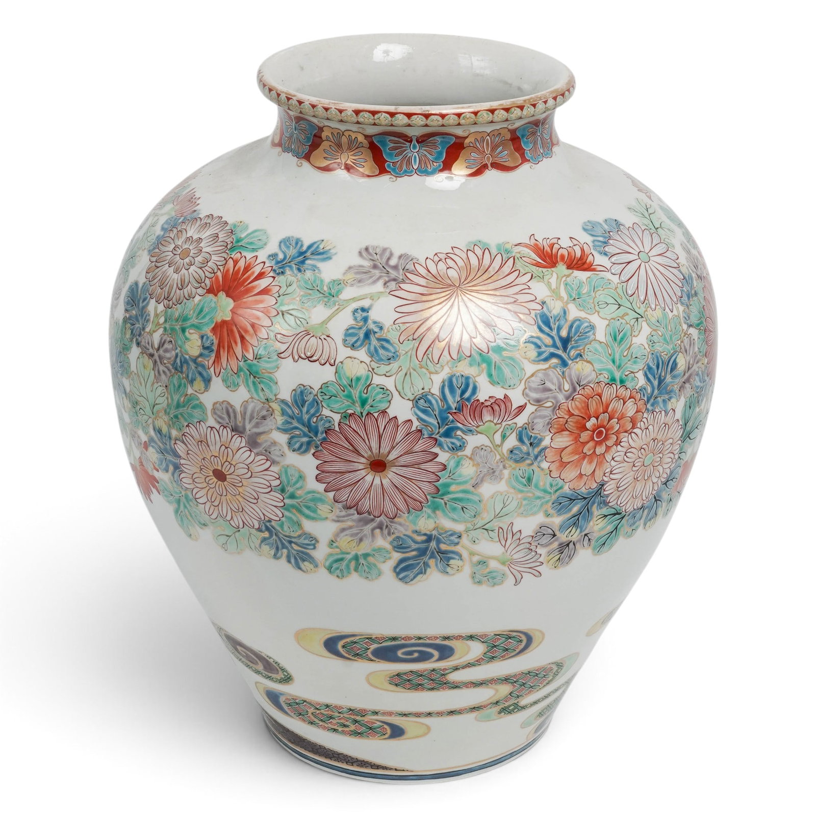 Large Japanese Kutani Vase; Flowers, Butterflies, Stream Design (1 of 19)