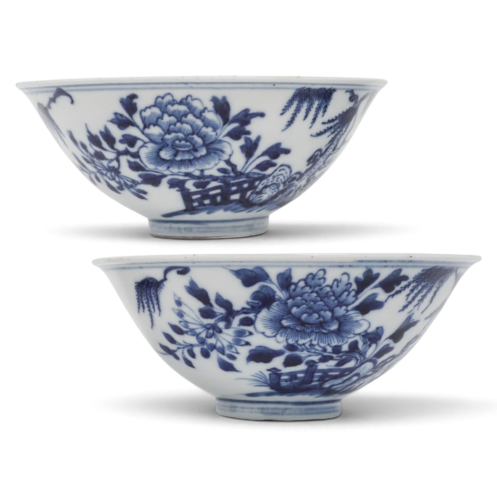 Pair of Chinese Blue & White Willow Tree Porcelain Bowls (1 of 19)