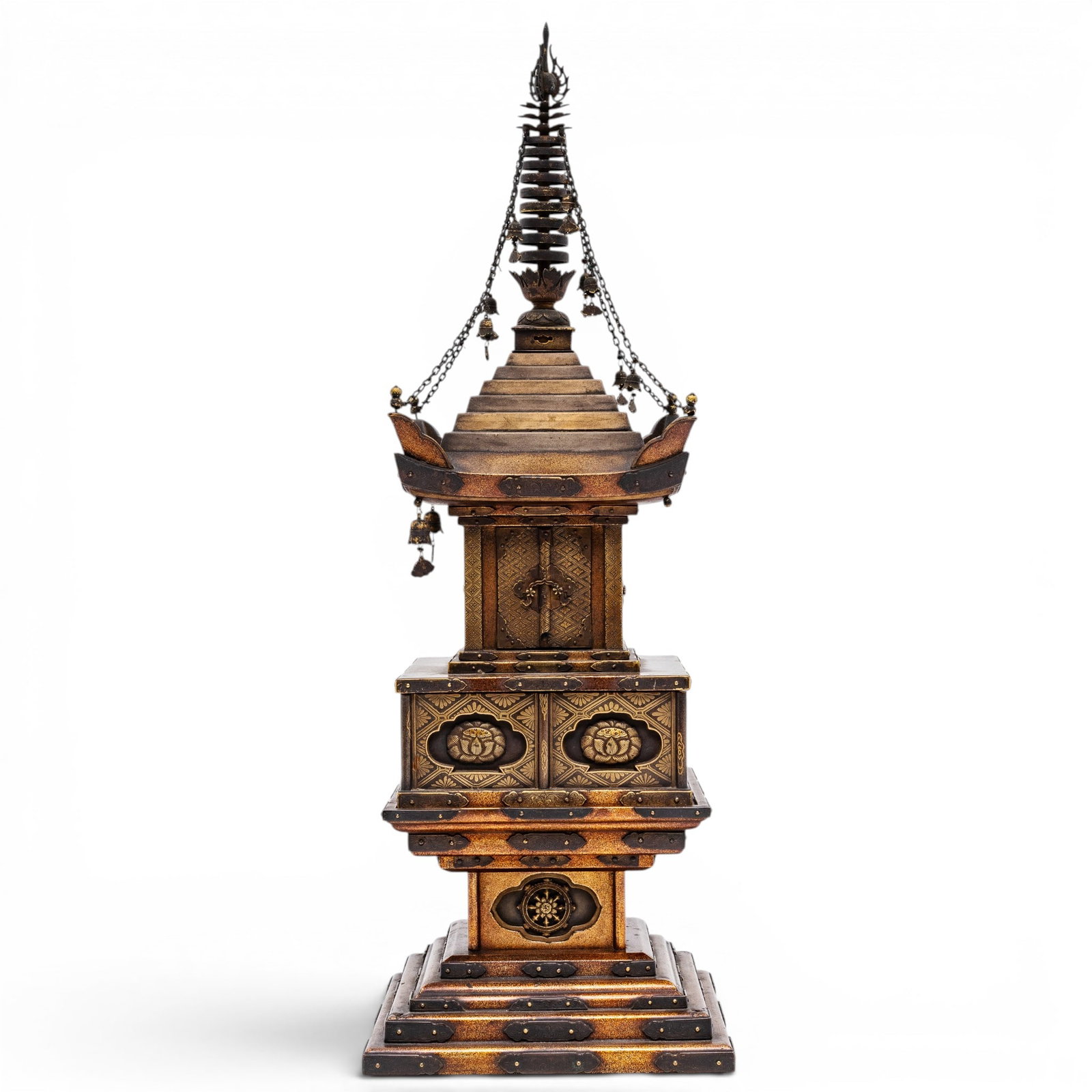 Ex Christie's Japanese Lacquer Edo Period Temple Shrine: Ex Christie's Japanese Lacquer Edo Period Temple Shrine Edo period, Japanese High quality gilt lacquered temple shrine, made in six sections with gold Nishiji lacquer. The pagoda is topped with