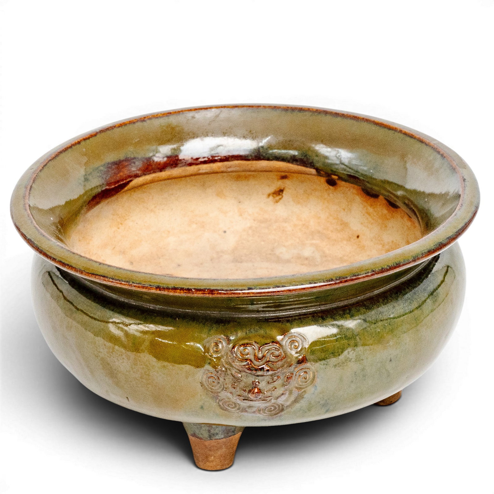 Chinese Ceramic Tripod Eel Skin or Tea Dust Glazed Censer (1 of 15)