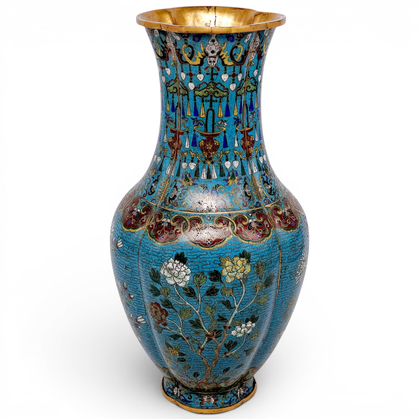 Impressive Large 18th Cent. Chinese Gilt Cloisonne Lobed Shaped Vase (1 of 16)