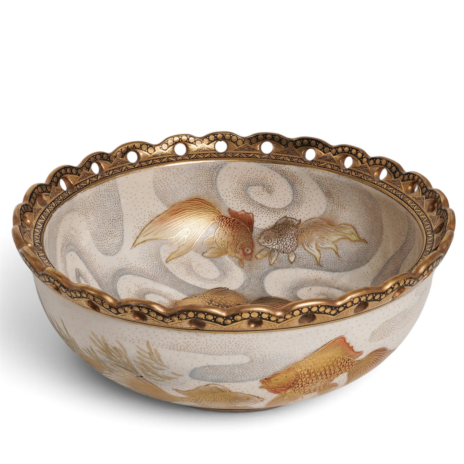 Japanese Satsuma Pierced Bowl w/ Goldfish Design (1 of 13)