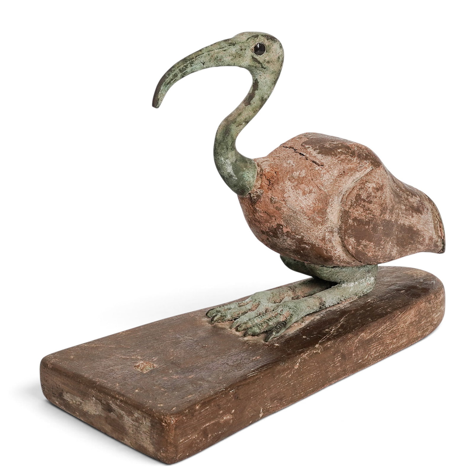 Egyptian Antique Bronze and Wood Ibis on Stand: Egyptian Antique Bronze and Wood Ibis on Stand Third Intermediate to Late Dynastic Period, Egyptian Ancient Egypt, a time from about 1070-332 CE, known as the Third Intermediate to Late Dynastic Perio