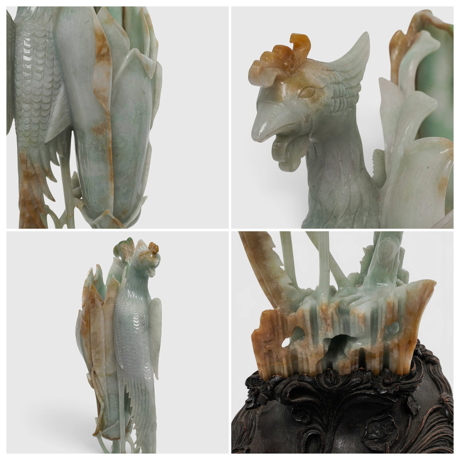 Masterpiece Chinese Jadeite Carved Phoenix & Magnolia Bloom Vases - 4