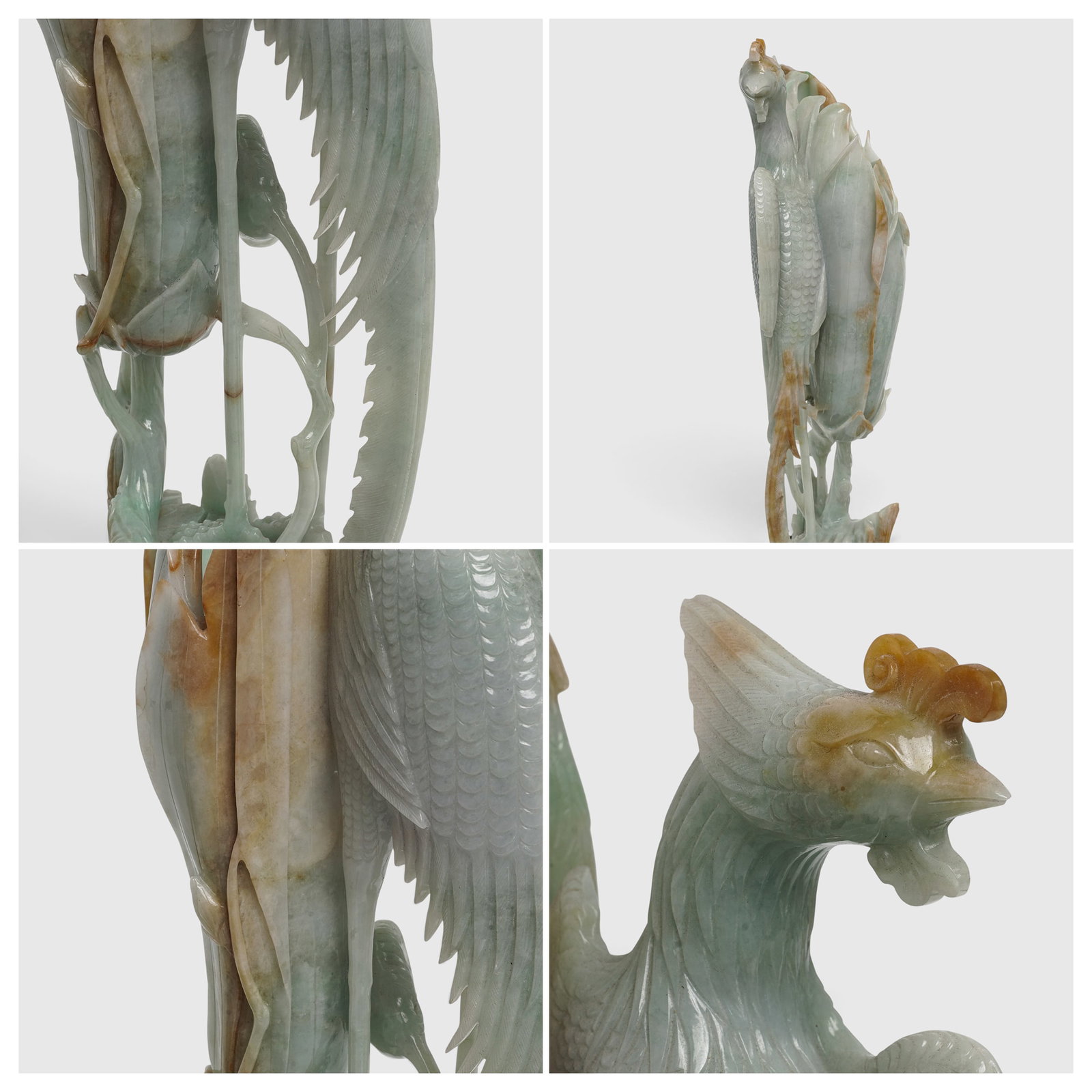 Masterpiece Chinese Jadeite Carved Phoenix & Magnolia Bloom Vases - 5