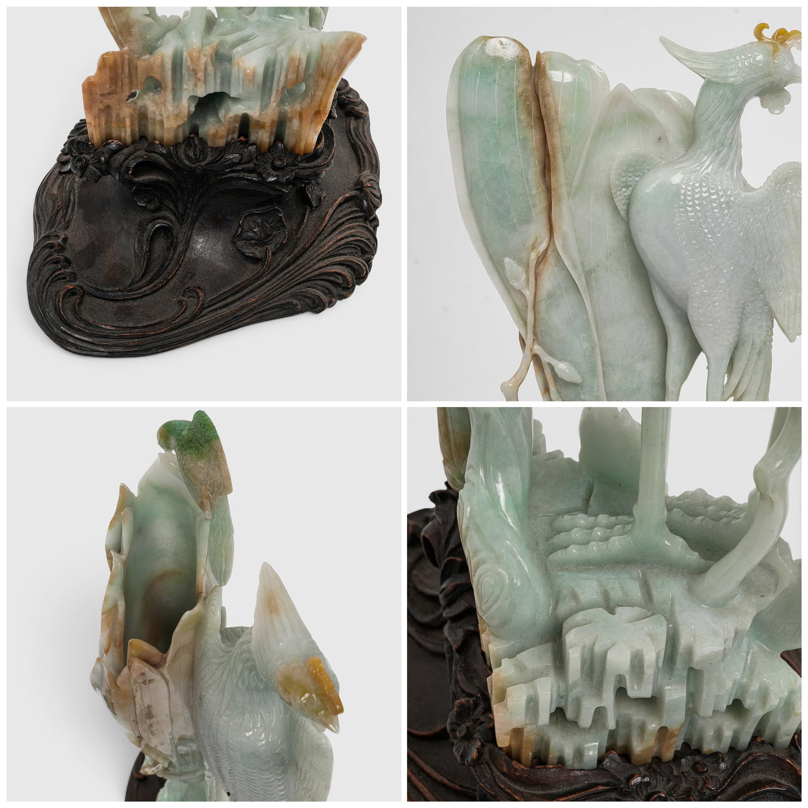 Masterpiece Chinese Jadeite Carved Phoenix & Magnolia Bloom Vases - 6