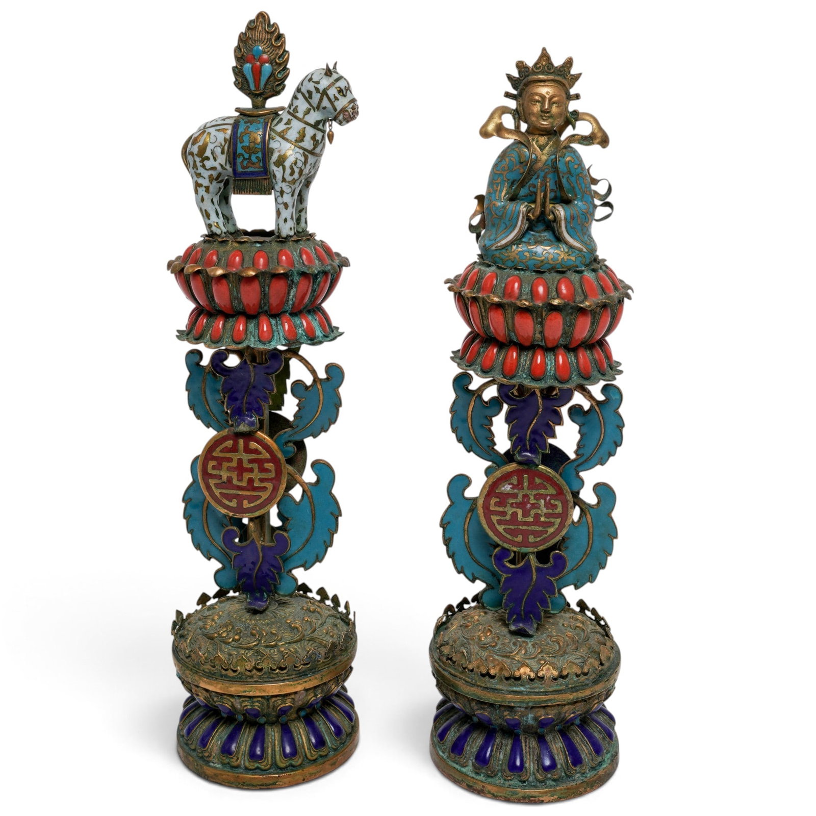 Pair of Chinese Gilt Copper & Enamel Altar Emblems (1 of 17)