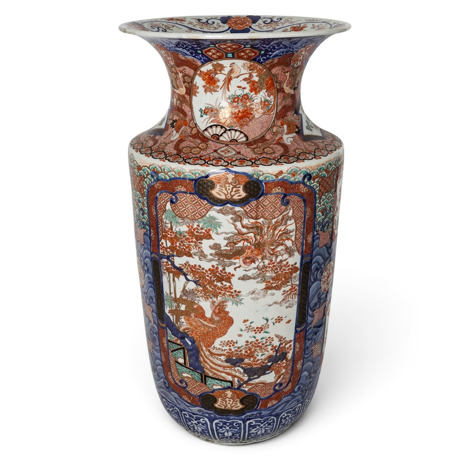 Unusual Shaped Large Japanese Imari Vase w/ Flying Phoenixes & Underglaze Blue Waves (1 of 18)
