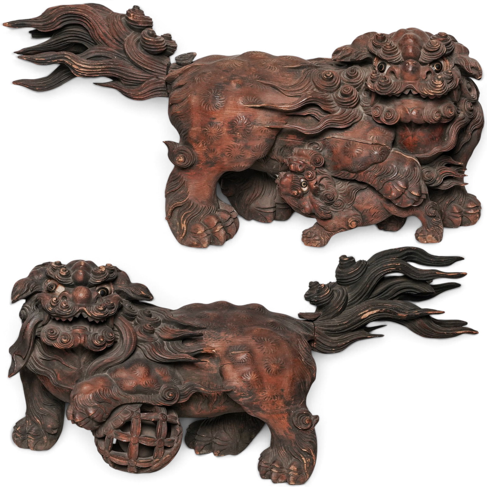 Large Pair of Japanese Carved Wood Shishi Lions (1 of 19)