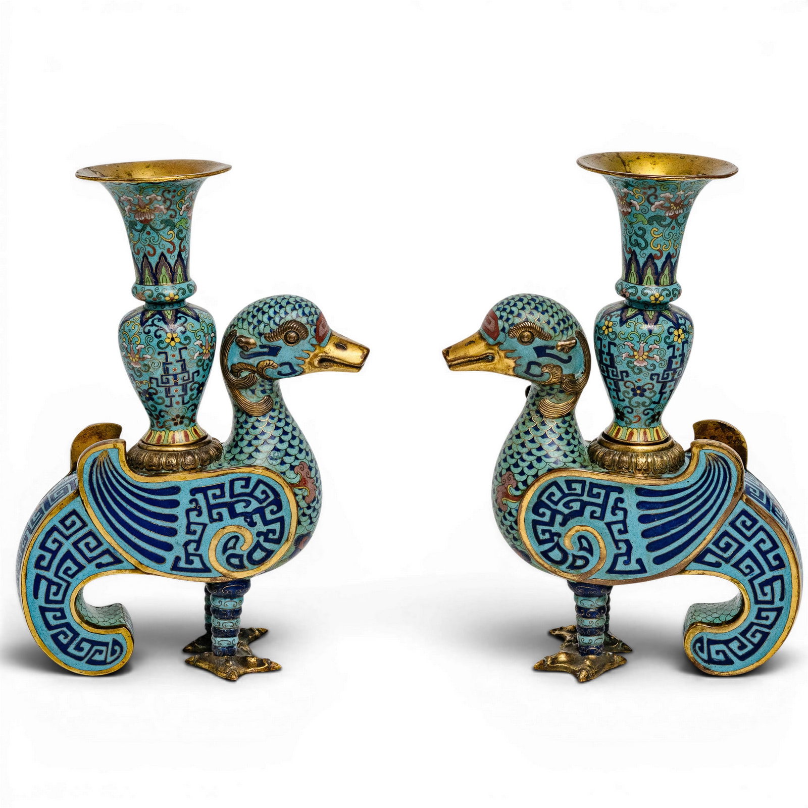 Pair of Chinese Cloisonne Enamel Archaistic Duck Vessels (1 of 19)