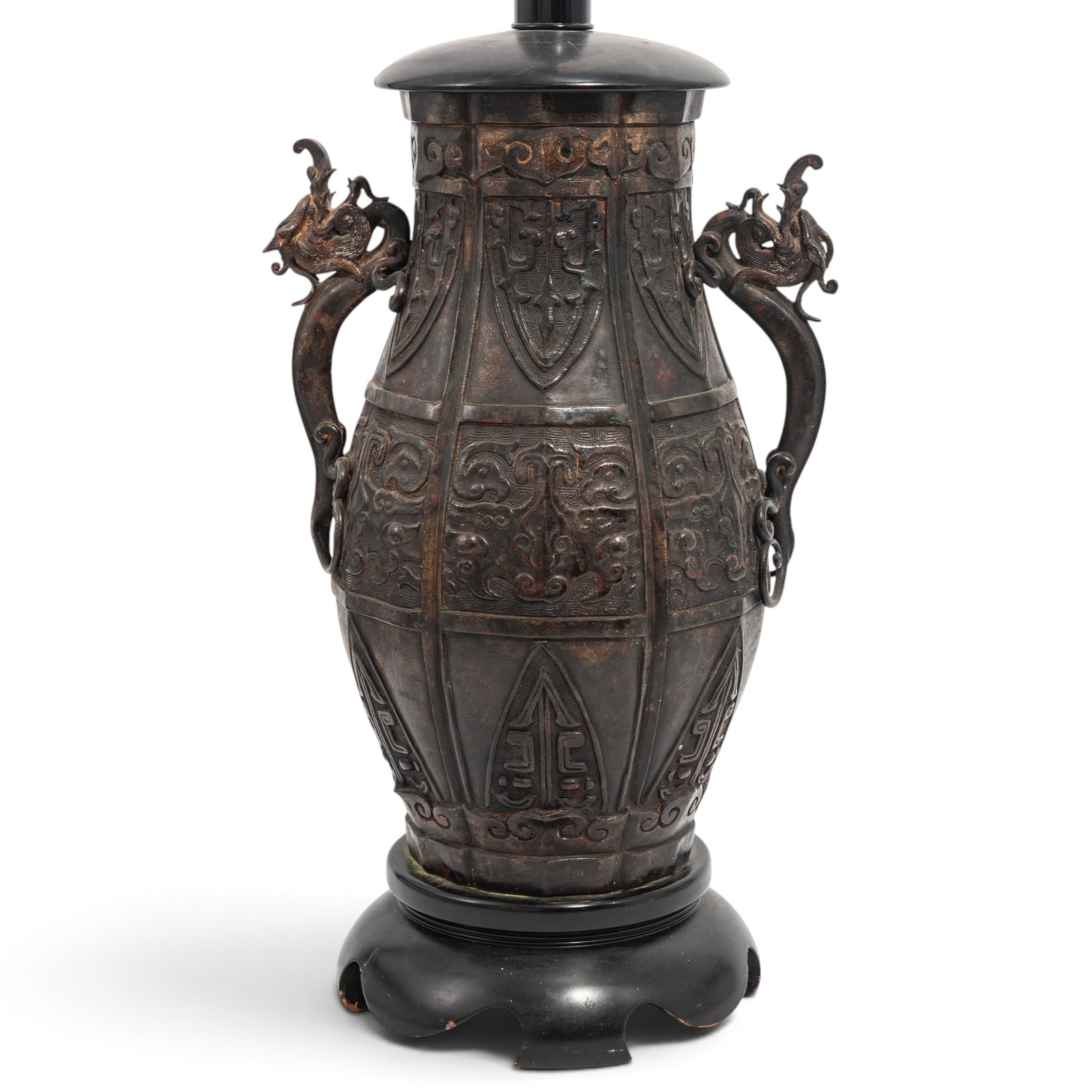 Japanese Bronze Archaic Style Dragon Handled Vase (Lamp) (1 of 16)