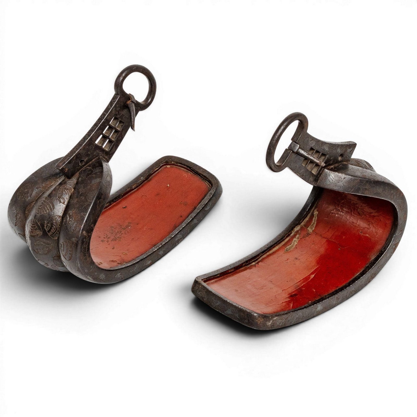 Pair of Japanese Iron Stirrups, Abumi, Shell Design, Signed (1 of 16)