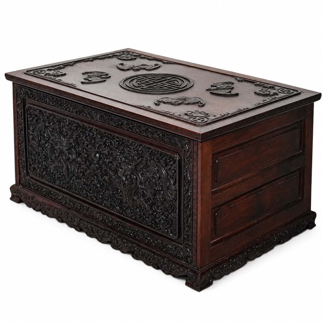 Fine Chinese Hardwood Dragon & Bat Carved Cabinet Chest (1 of 14)