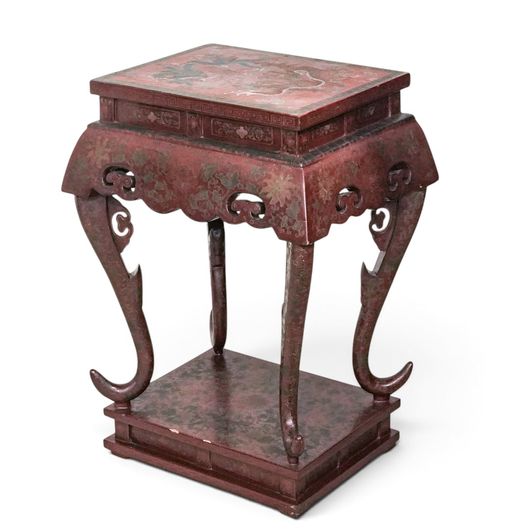 Chinese Lacquer Incense Stand w/ Etched Dragon Design (1 of 6)