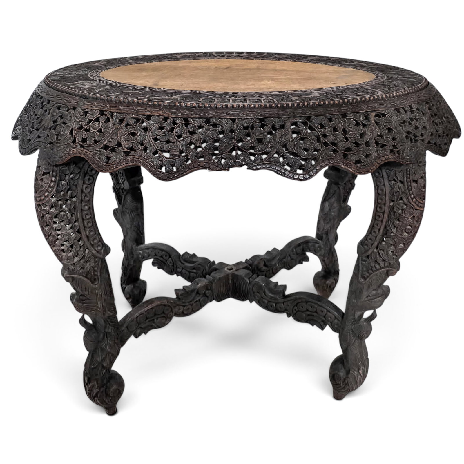 Burmese Carved Hardwood Oval Table (1 of 6)