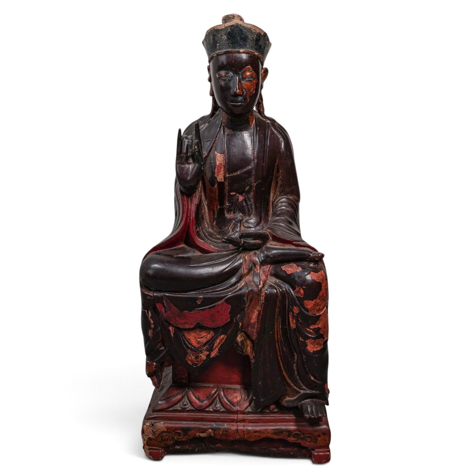 Vietnamese Buddhist Bodhisattva Carved Wood, Lacquer, Gilt Seated Figure (1 of 18)